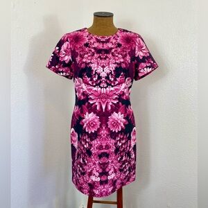 Michael Kors Women's New Pink Gardens Floral Short Dress Size 12 Dahlias Bouquet